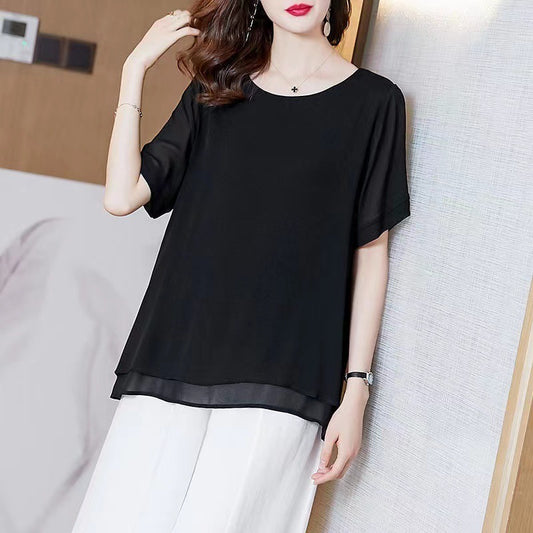Round Neck Short Sleeve Top Loose Belly-covering Stylish Shirt