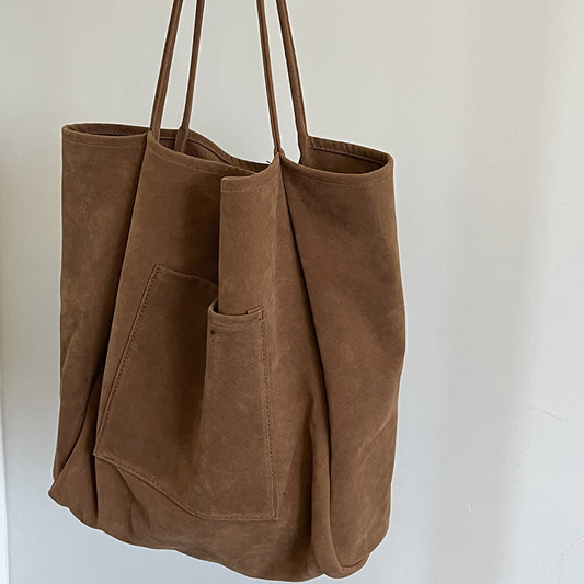 Autumn And Winter Large Capacity Suede Idle Style Shoulder Bag Versatile Handheld Shopping Bag