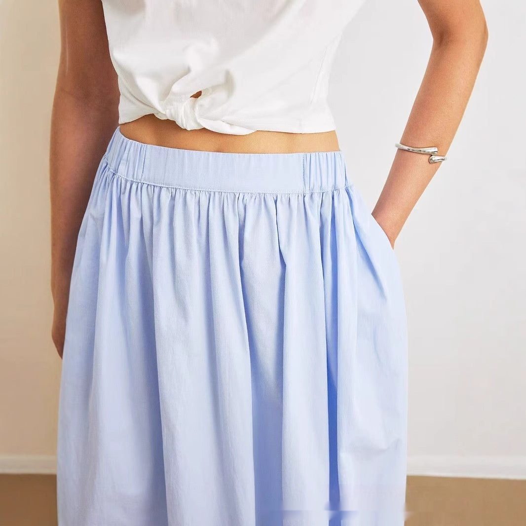 Blue Temperament Leisure Skirt Pleated High Waist