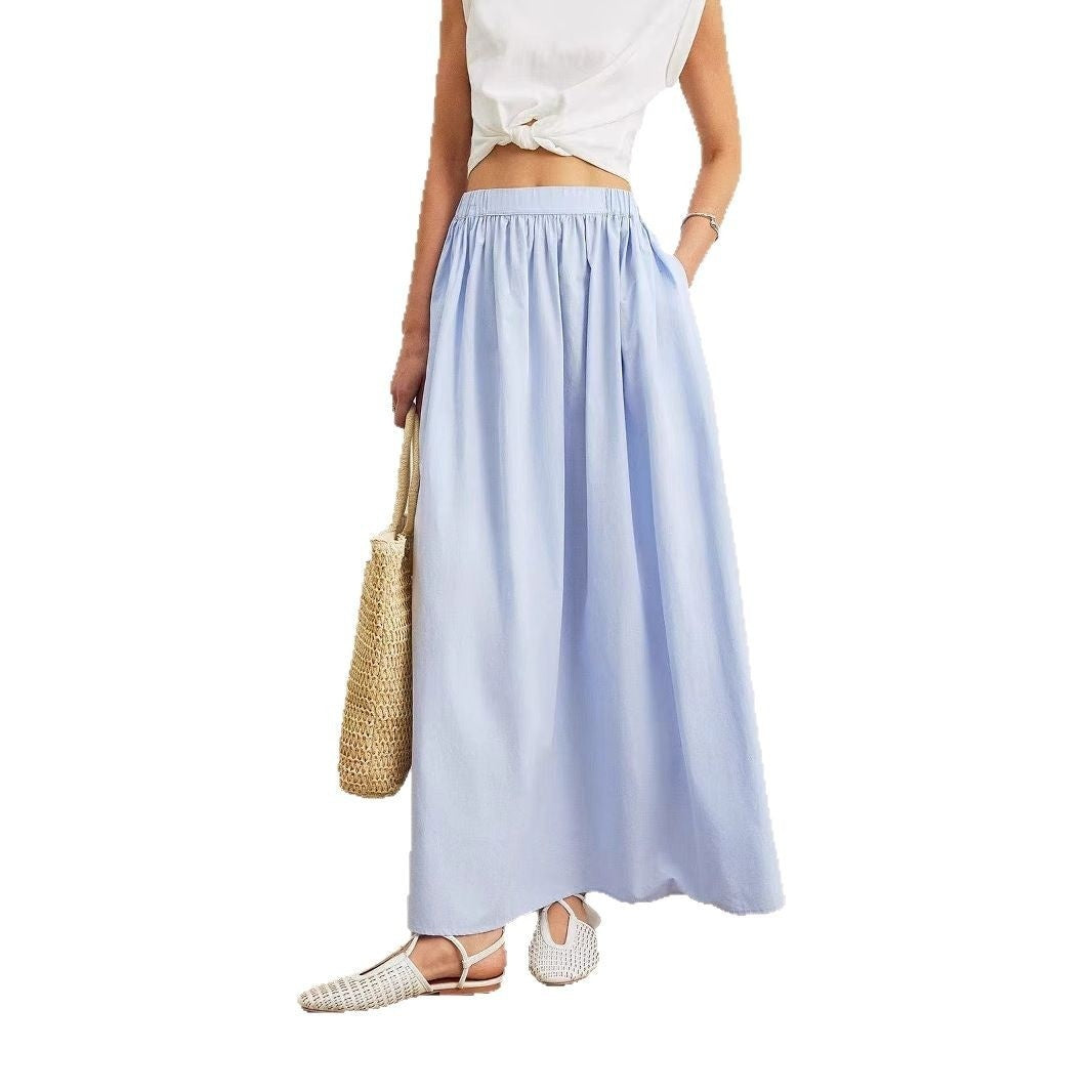 Blue Temperament Leisure Skirt Pleated High Waist
