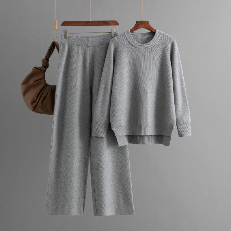 Loose Knitted Long Sleeves Two-piece Set For Women