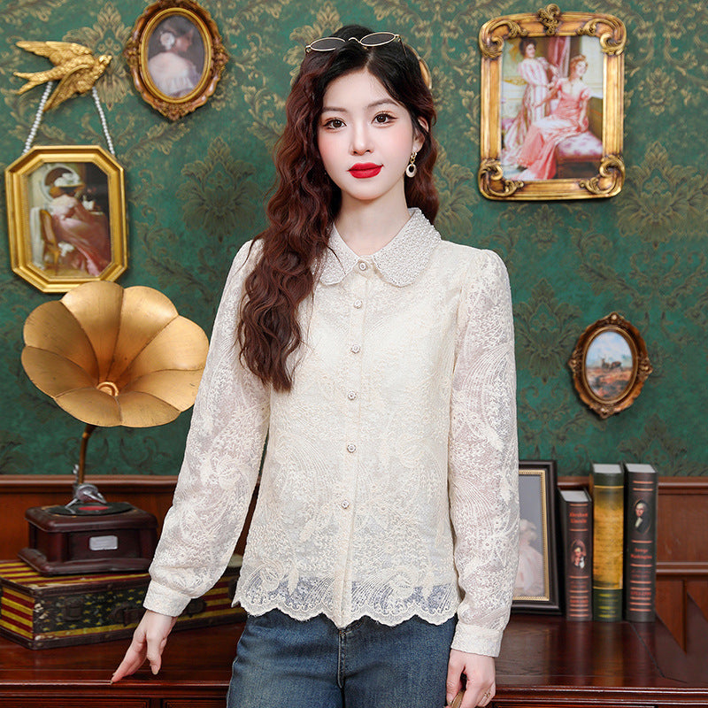 French Style Socialite Style Western Style Hollow Lace Shirt