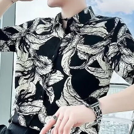 Printed Shirt Men's High-grade Short-sleeved Summer Ins Ruoshuai