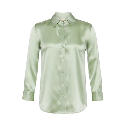 Satin Rayon Shirt Women's Solid Color Top Elegant Lapel