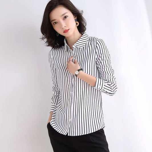 Striped Shirt Women's Long Sleeve Commute Slim-fit Design Sense