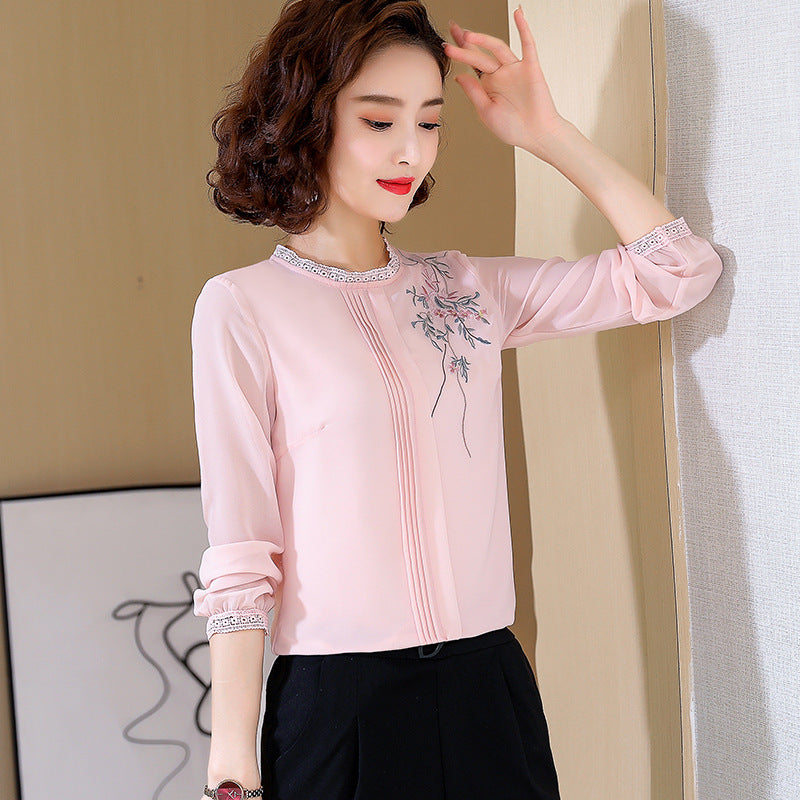 Embroidered Chiffon Shirt Lady Temperament Fashion