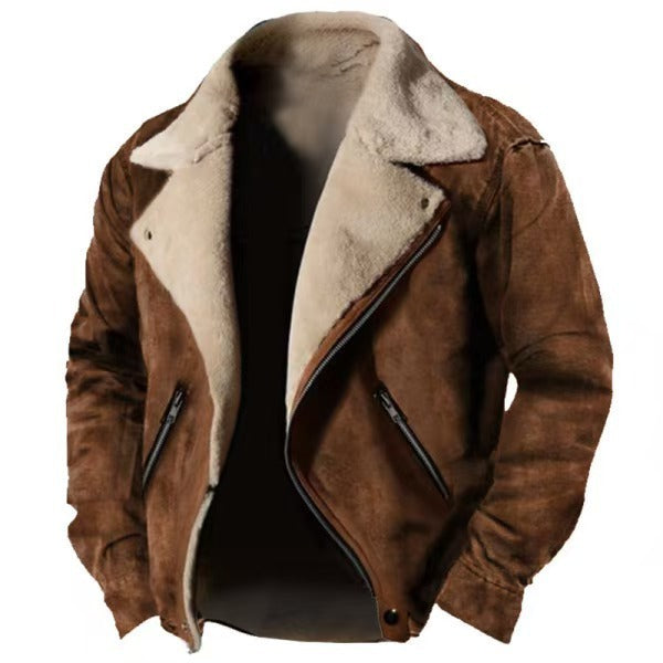 Casual Polo Collar Zipper Jacket Thickened Coat Fur