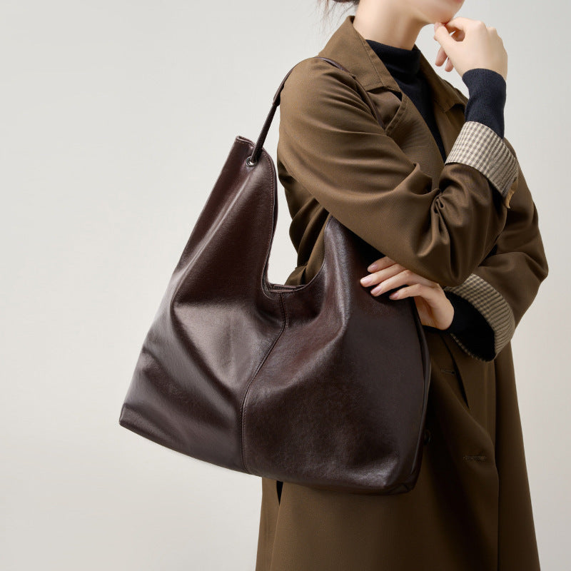 Vegetable Tanning Leather Popular Large-capacity Textured Tote Bag