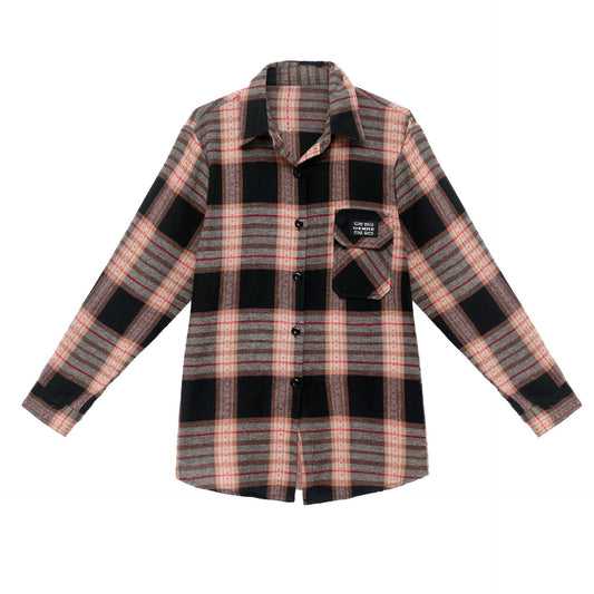 Autumn Plaid Shirt Women's Cotton Long-sleeved Brushed Vintage Coat