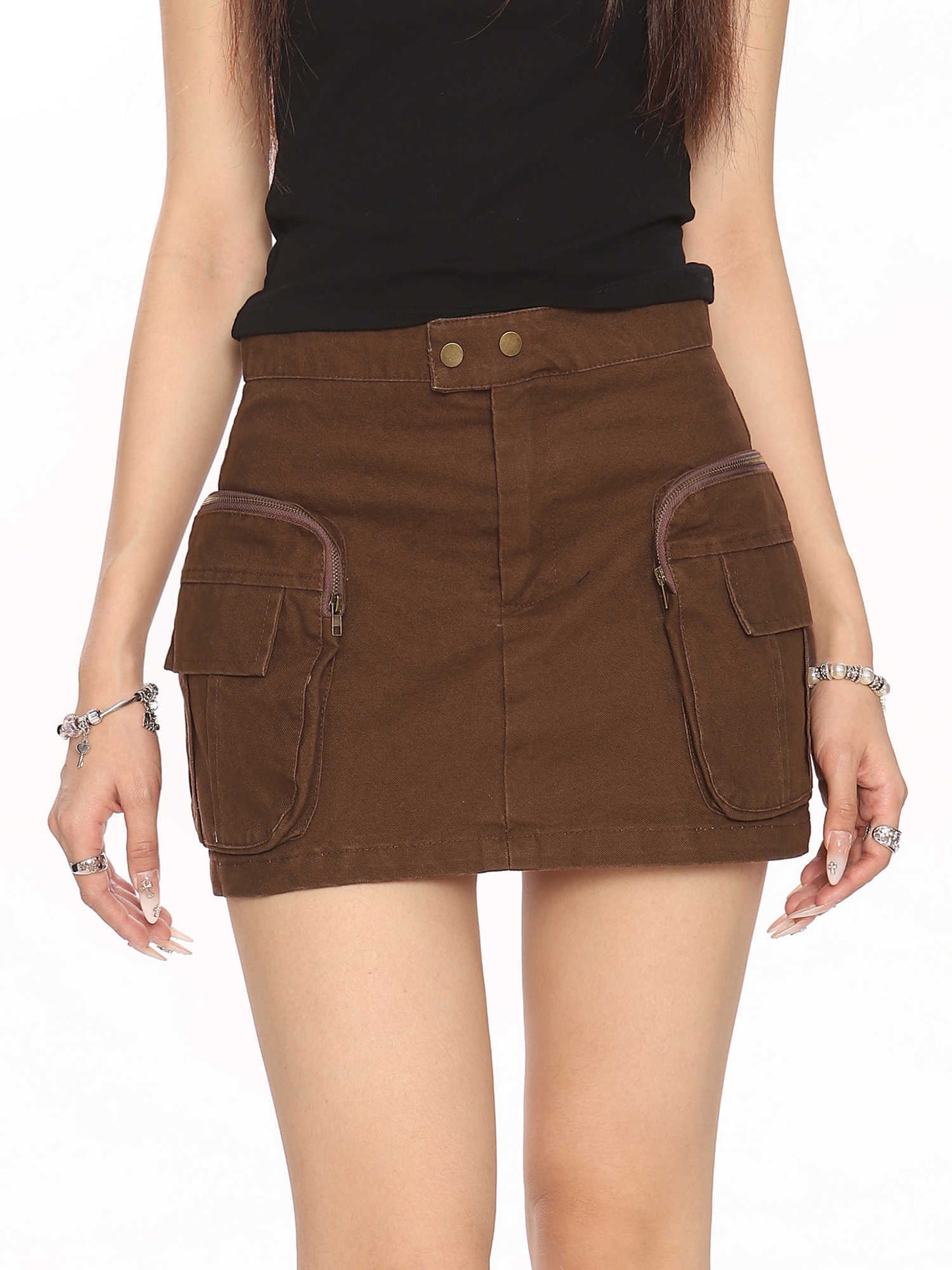 Distressed Workwear Skirt Three-dimensional Pocket Skirt