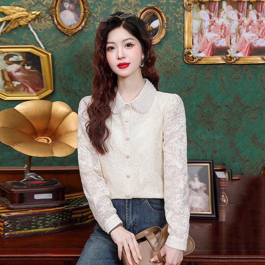 French Style Socialite Style Western Style Hollow Lace Shirt
