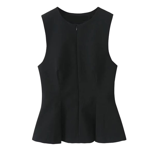 Women's Elegant Slim-fit Short Skirt Hem Round Neck Pleated Top
