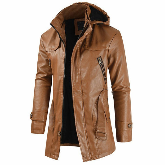 New Plus Size Men's Mid-length Leather Coat