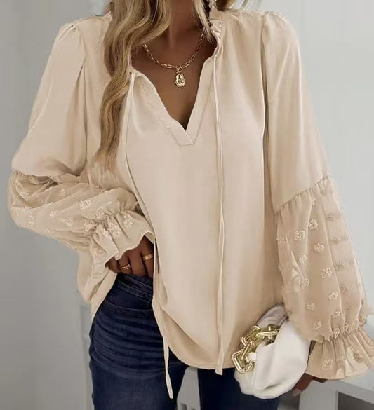 Solid Color Jacquard Long-sleeved Shirt Patchwork Top Temperament