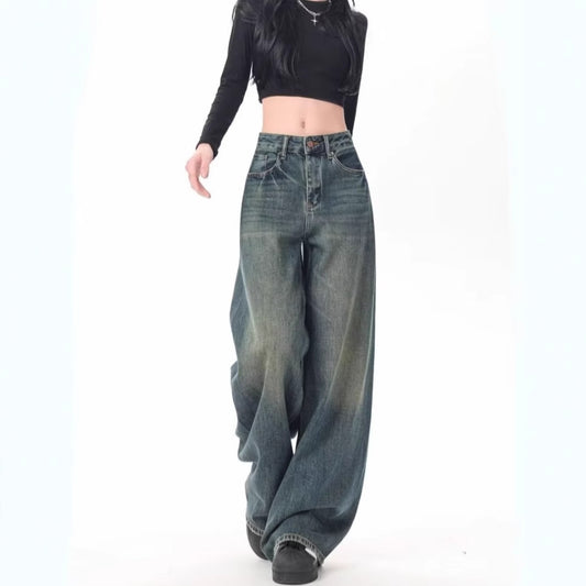 High Waist Drooping Versatile Mop Pants Wide Leg Jeans