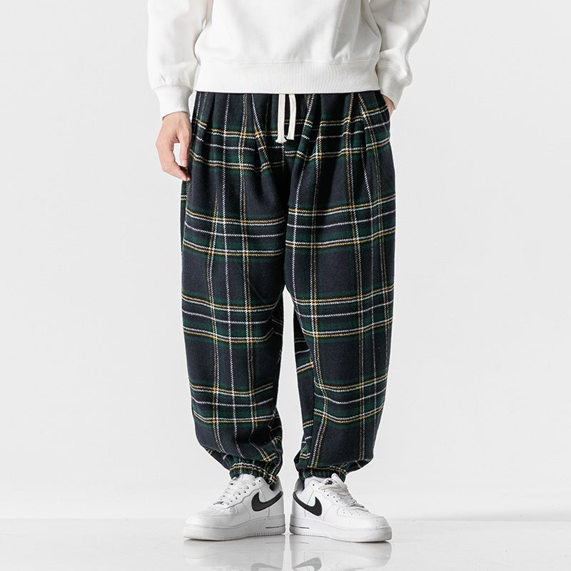 Hong Kong Style Plus Size Woolen Casual Harlan Plaid Pants