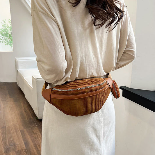 Street Trend Canvas Corduroy Simple Casual Shoulder Bag