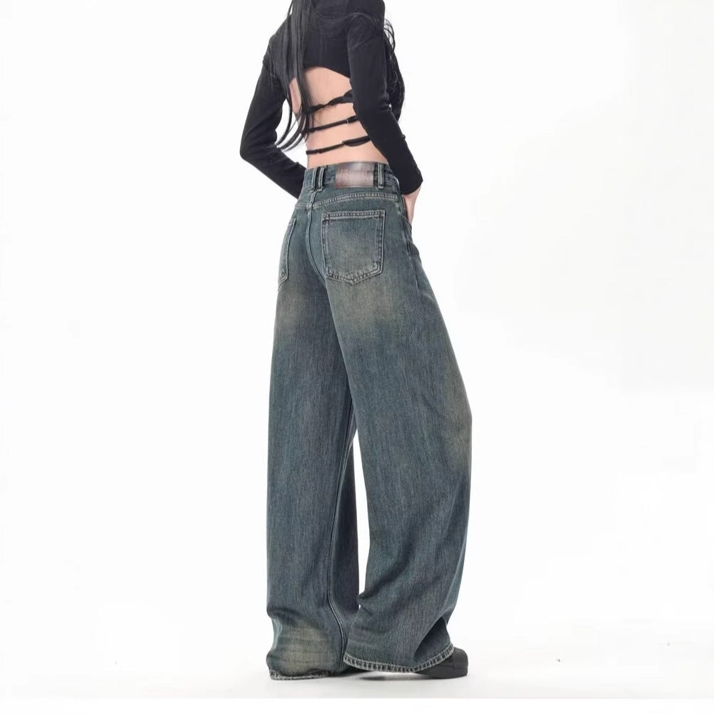 High Waist Drooping Versatile Mop Pants Wide Leg Jeans
