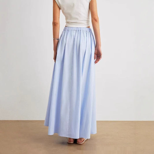 Blue Temperament Leisure Skirt Pleated High Waist