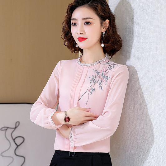 Embroidered Chiffon Shirt Lady Temperament Fashion