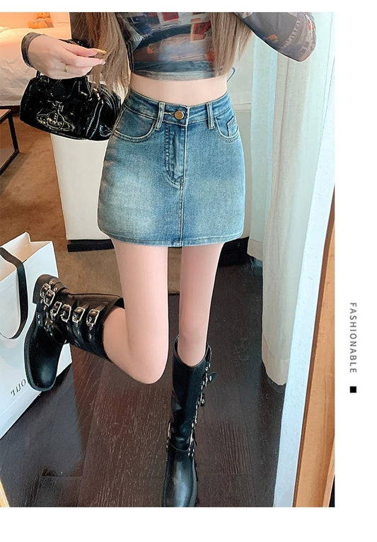 Retro Denim High Waist Hip Skirt