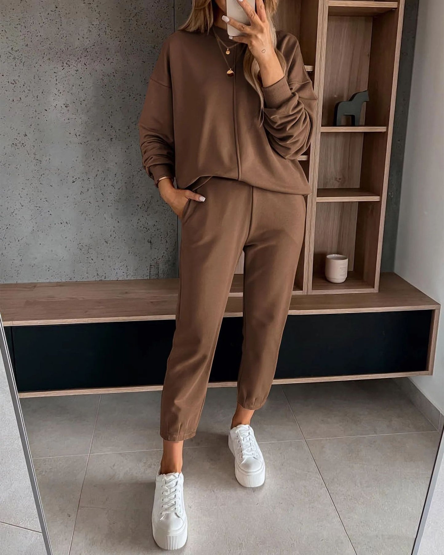 Loose Casual High Waist Ankle-tied Track Sweatpants Hoodie Coat Women