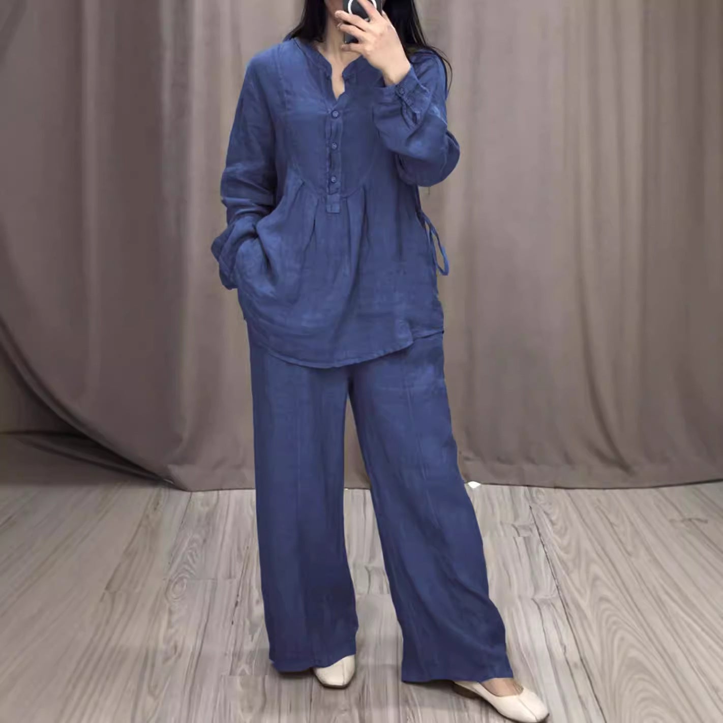 Fashion Comfortable Cotton And Linen Long Sleeve Half Cardigan Casual Suit