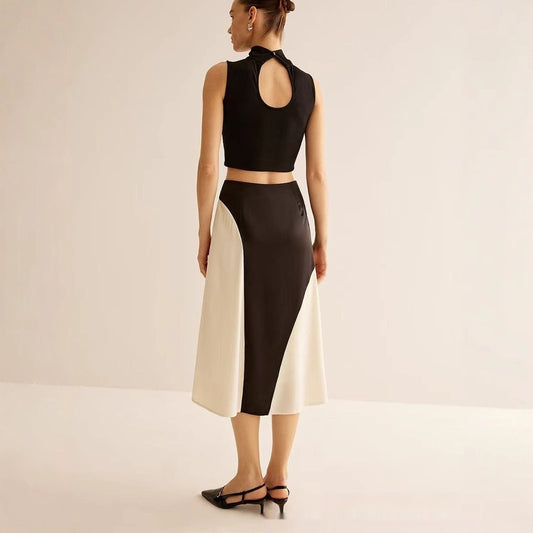 Color Contrast Patchwork Leisure Women's Skirt