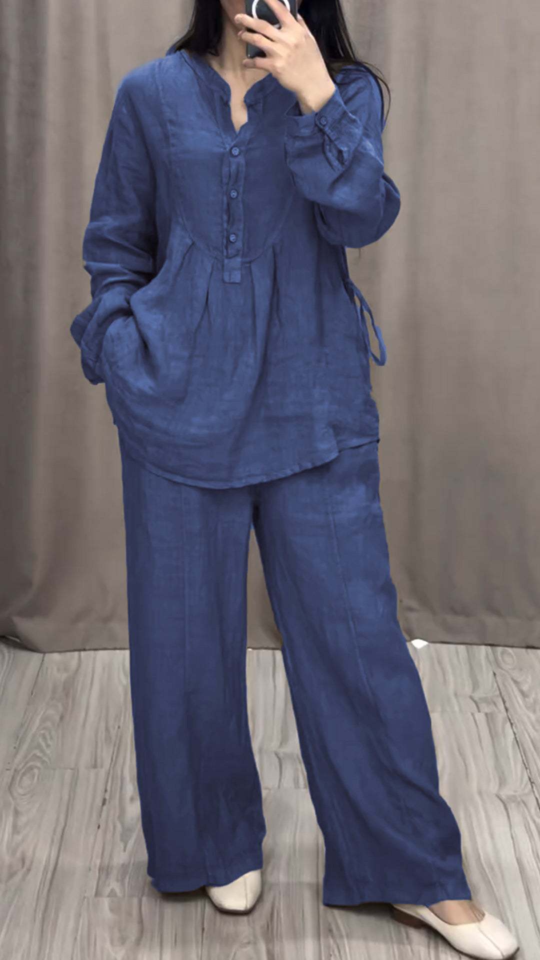 Fashion Comfortable Cotton And Linen Long Sleeve Half Cardigan Casual Suit