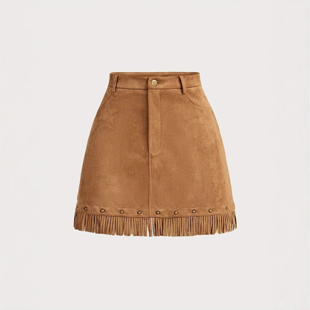 Women's Solid Color Summer Temperament Tassel Wrapped Hip Pocket Short Skirt