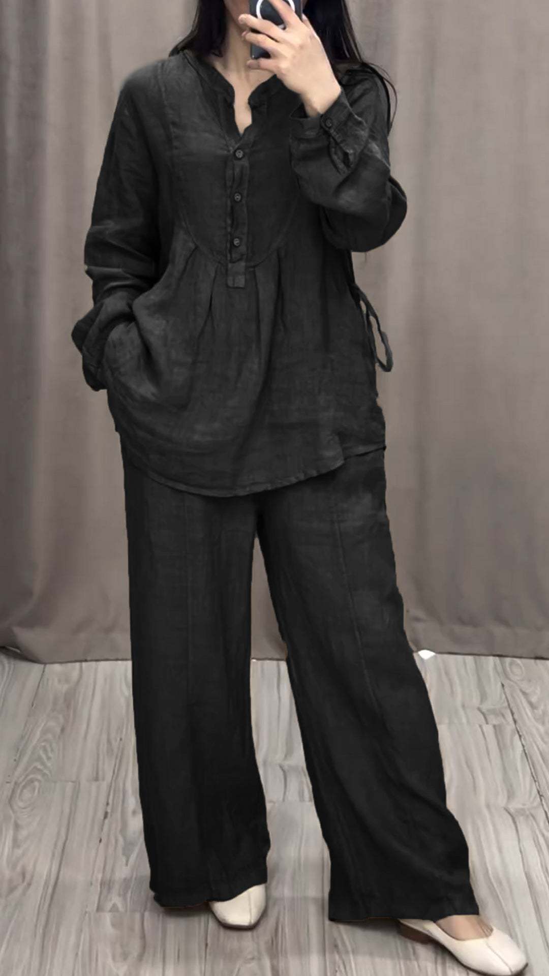 Fashion Comfortable Cotton And Linen Long Sleeve Half Cardigan Casual Suit