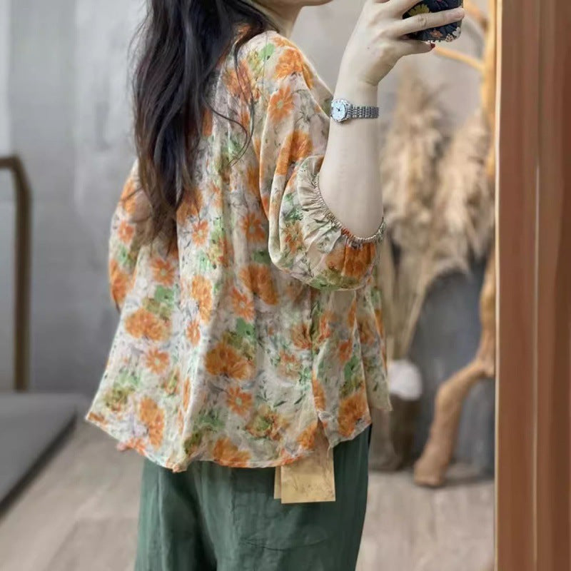 Wooden Ear Cotton And Linen Shirt Casual Collar Top