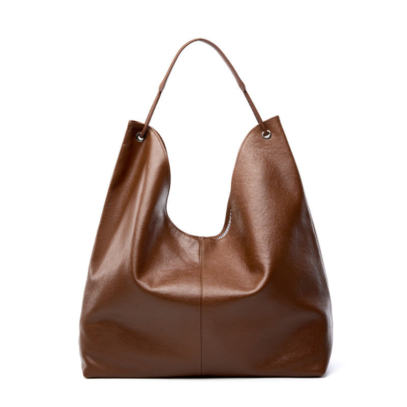 Vegetable Tanning Leather Popular Large-capacity Textured Tote Bag