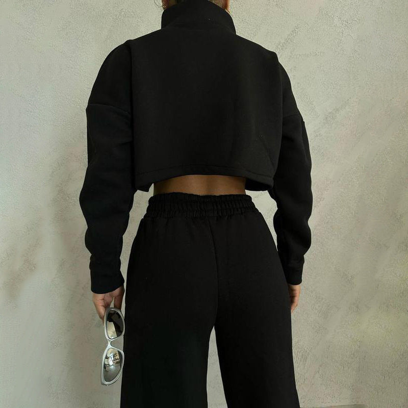 Solid Color Round Neck Pullover Long Sleeve Sweater Fashion Casual Trousers Suit