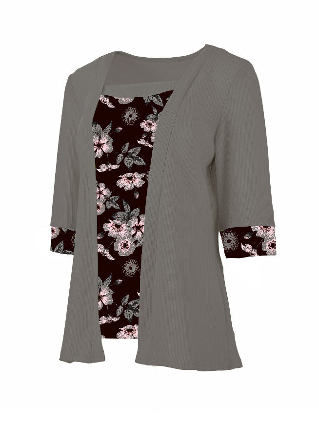 Women's Fake Two-piece Five-quarter Sleeve Printed Top T-shirt