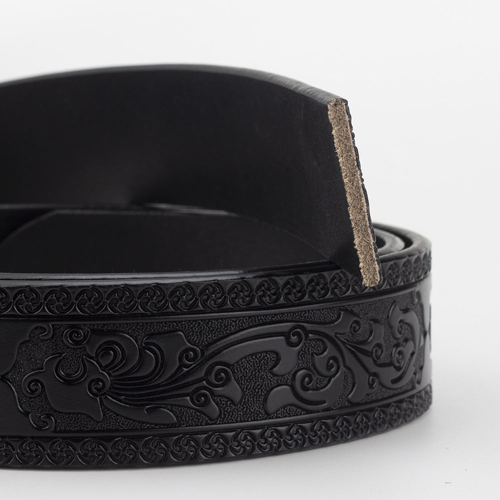 Embossed Belt Without Buckle Smooth Leather Belt