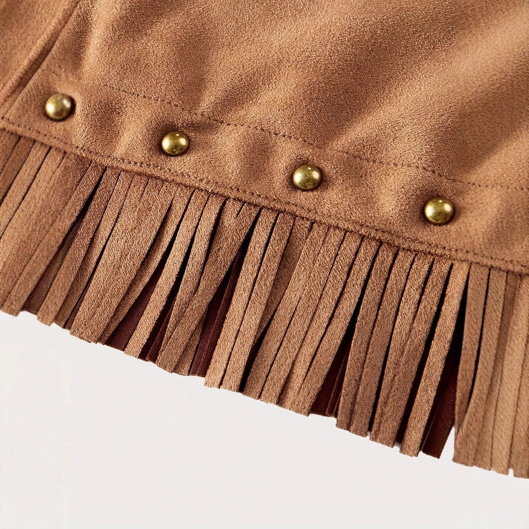 Women's Solid Color Summer Temperament Tassel Wrapped Hip Pocket Short Skirt