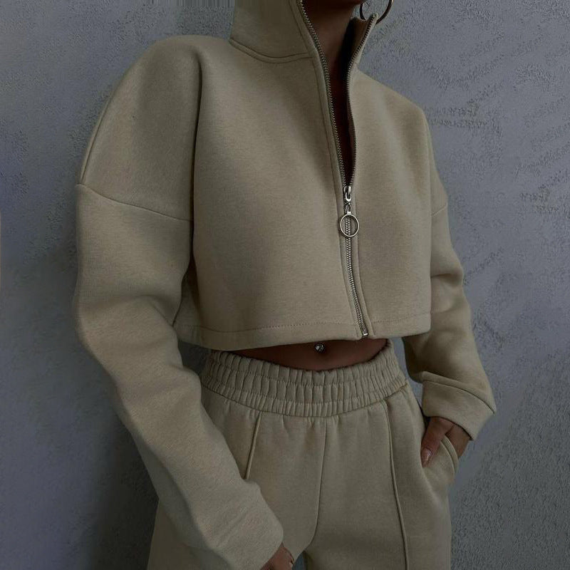 Solid Color Round Neck Pullover Long Sleeve Sweater Fashion Casual Trousers Suit