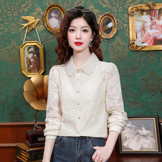 French Style Socialite Style Western Style Hollow Lace Shirt