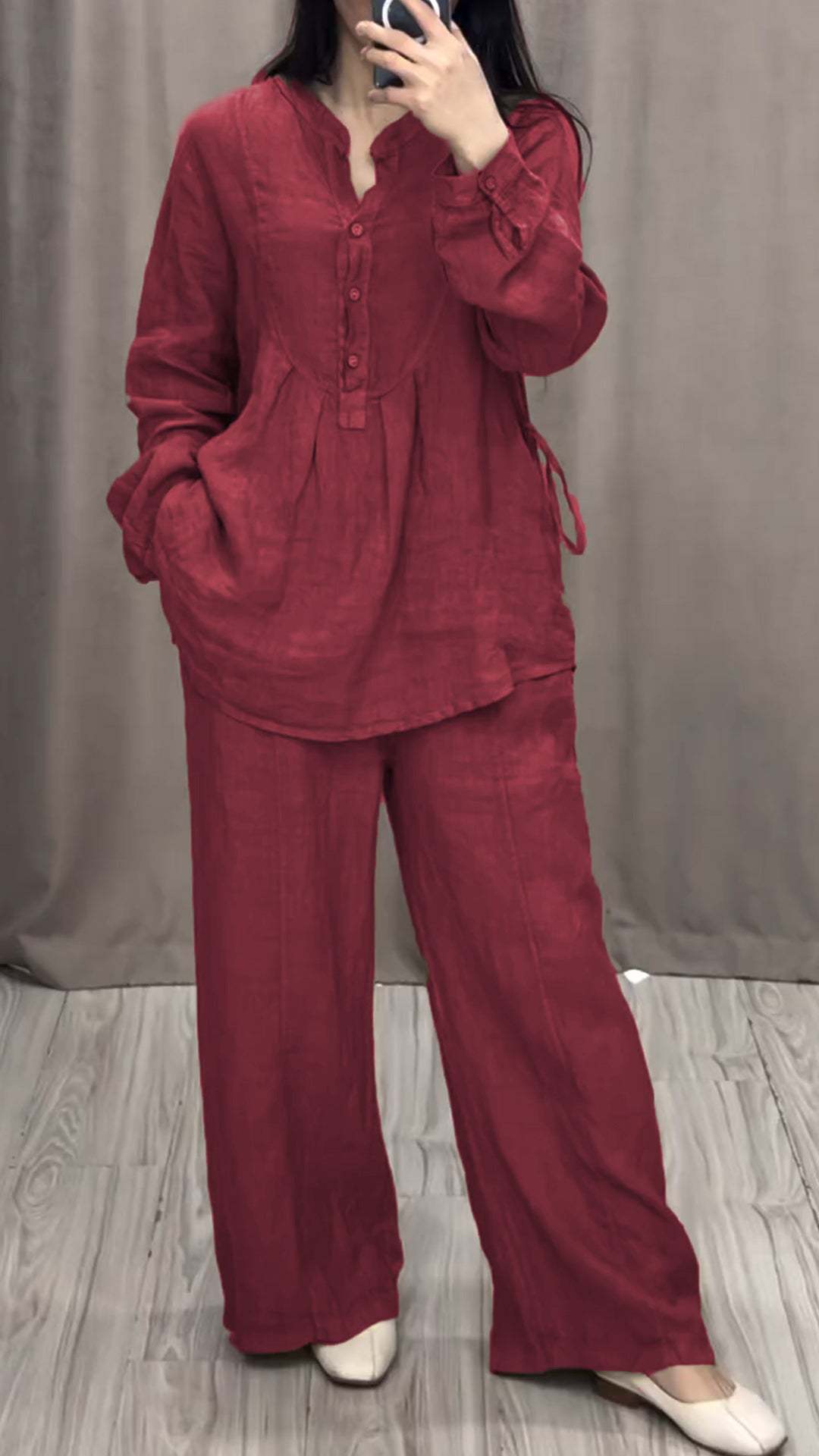 Fashion Comfortable Cotton And Linen Long Sleeve Half Cardigan Casual Suit