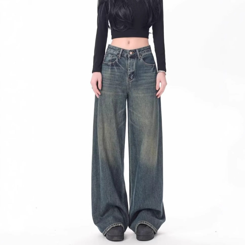 High Waist Drooping Versatile Mop Pants Wide Leg Jeans