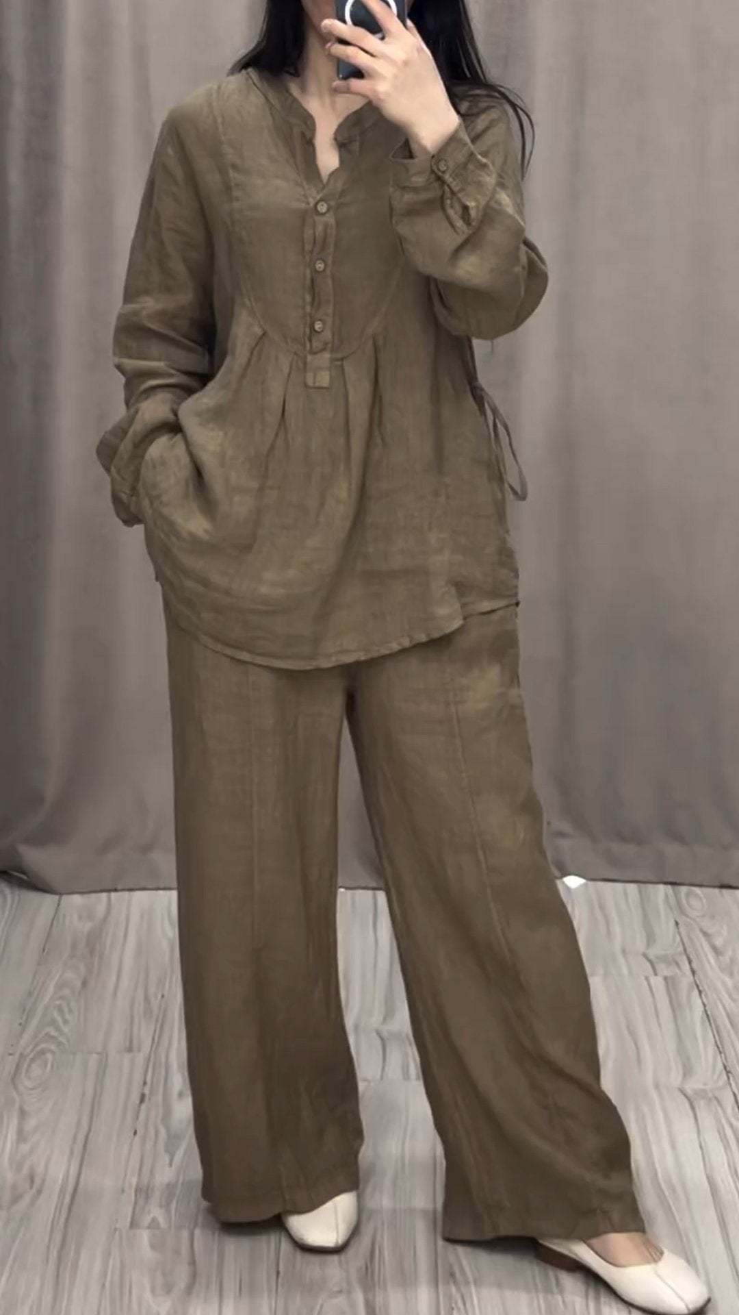Fashion Comfortable Cotton And Linen Long Sleeve Half Cardigan Casual Suit