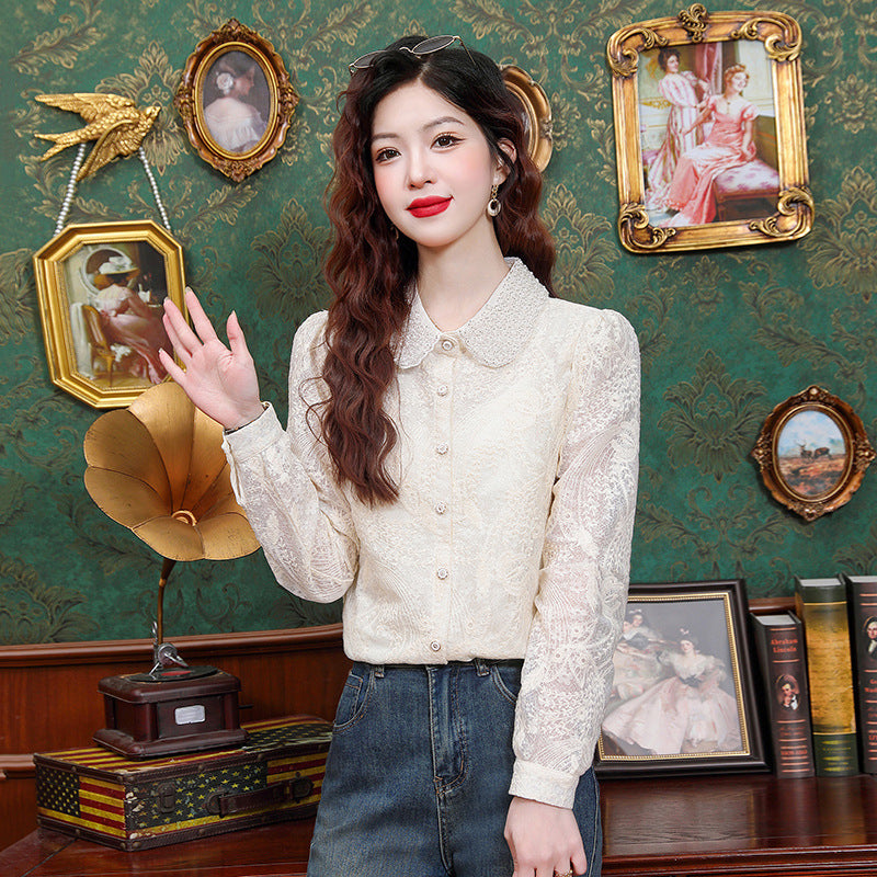 French Style Socialite Style Western Style Hollow Lace Shirt