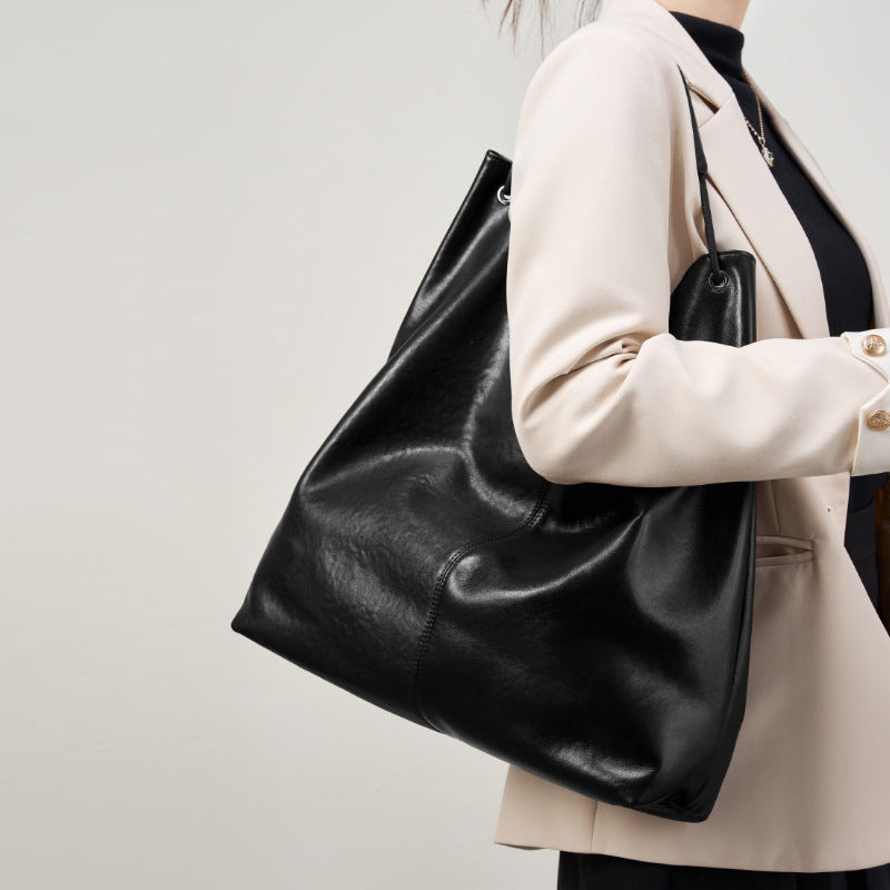 Vegetable Tanning Leather Popular Large-capacity Textured Tote Bag